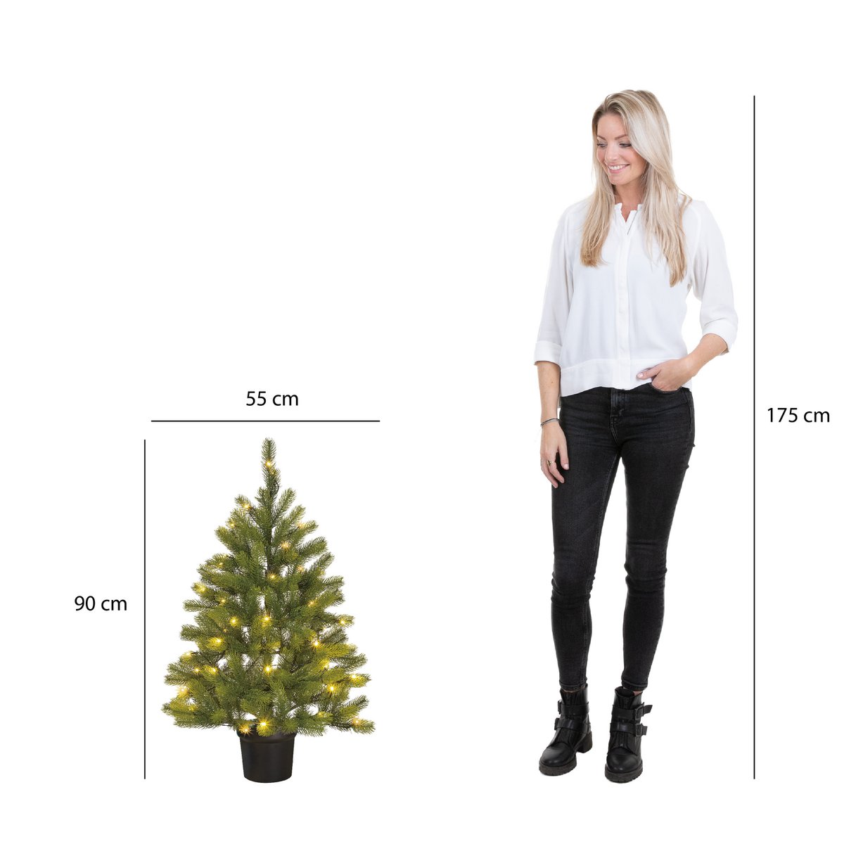 Nigata Kunstkerstboom in Pot met LED Verlichting - H90 x Ø55 cm - Groen