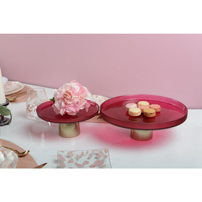Cake stand on foot – Raspberry red glass with gold accents – Ø21 cm