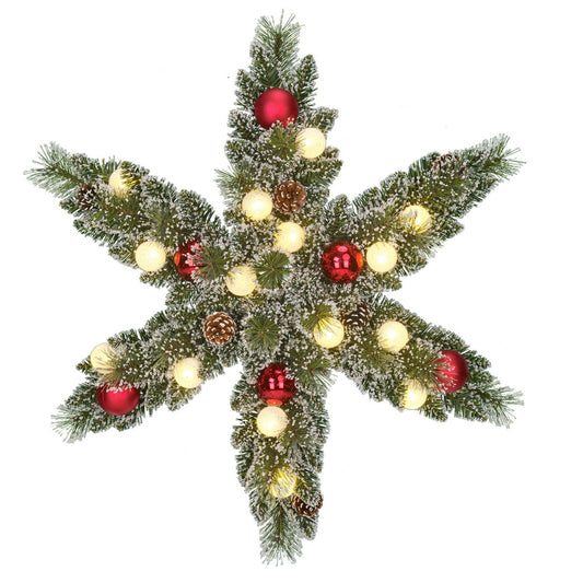 Kaprun Kerstkrans Ster met Warm Witte LED Verlichting - Ø60 cm - Groen Frosted, Rood