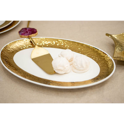 Ovaal Porseleinen Gerecht – Wit & Goud – 36,5 cm – Luxe Serveerschaal |woon-meubel.nl