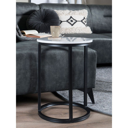 Laptoptafel Mitch Marmer Rond - Wit/Zwart |woon-meubel.nl