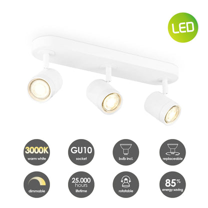 LED Surface-mounted spotlight Manu 3 - incl. dimmable LED lamp - white