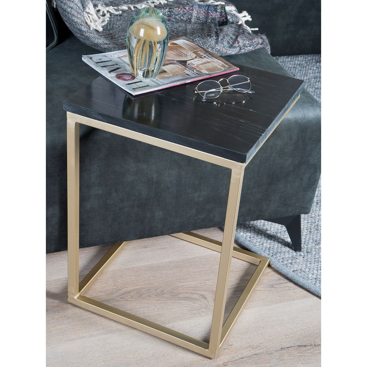 Table pour ordinateur portable Mitch Marble - Noir/Or