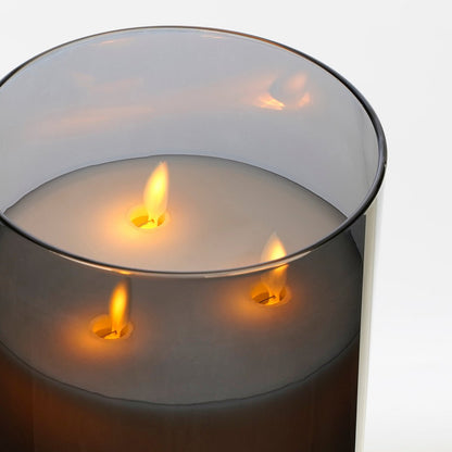 LED Candle - H20 x Ø15 cm - Glass/Wax - Grey