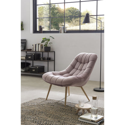 Fauteuil XXL fluweel roze metaal houtlook |woon-meubel.nl