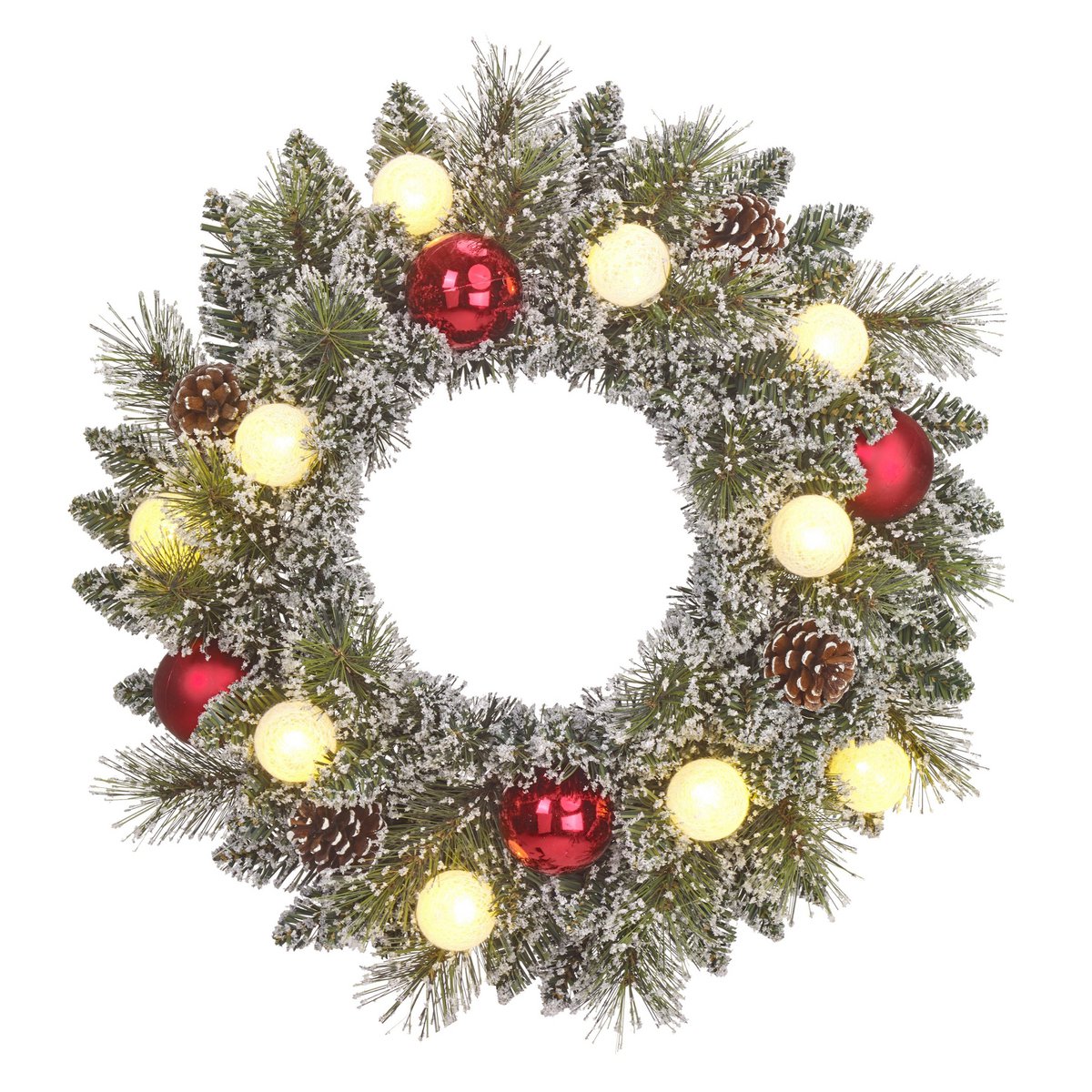 Kaprun Kerstkrans met Warm Witte LED Verlichting - Ø45 cm - Groen Frosted, Rood