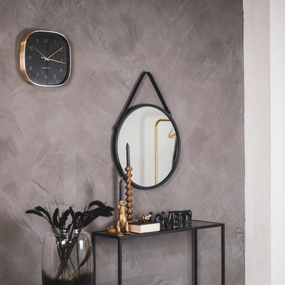 Mirror - Round Wall Mirror - Leather/Metal - Black - Ø50cm