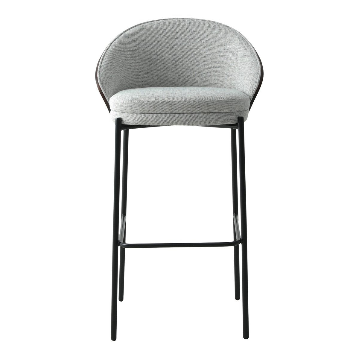 Canelas Bar Chair - Barstoel, lichtgrijs met donkerbruine rugleuning en zwarte poten - Set van 2