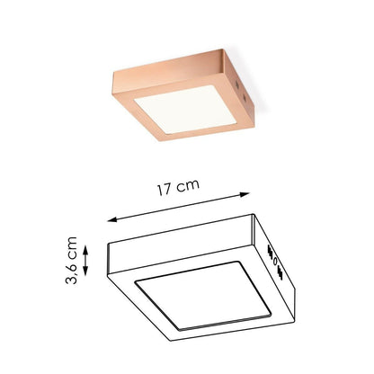 Plafonnier LED Ska - Cuivre - Carré 17/17/3,6 cm