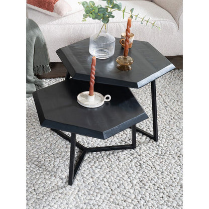 Table basse Kiara - Lot de 2 - Tables octogonales - Bois de manguier noir