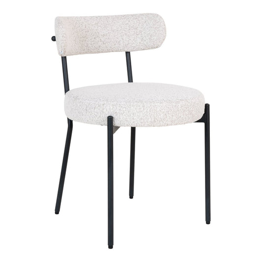 Badalona Dining Chair - Eetkamerstoel, wit bouclé met zwarte poten - Set van 2