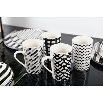 Mokkenset – 4 Stuks – 450 ml | Keramiek Zwart & Wit | Design Koffie- en Theemokken