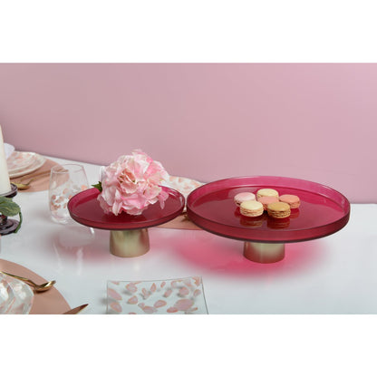 Cake stand on foot – Raspberry red glass with gold accents – Ø21 cm