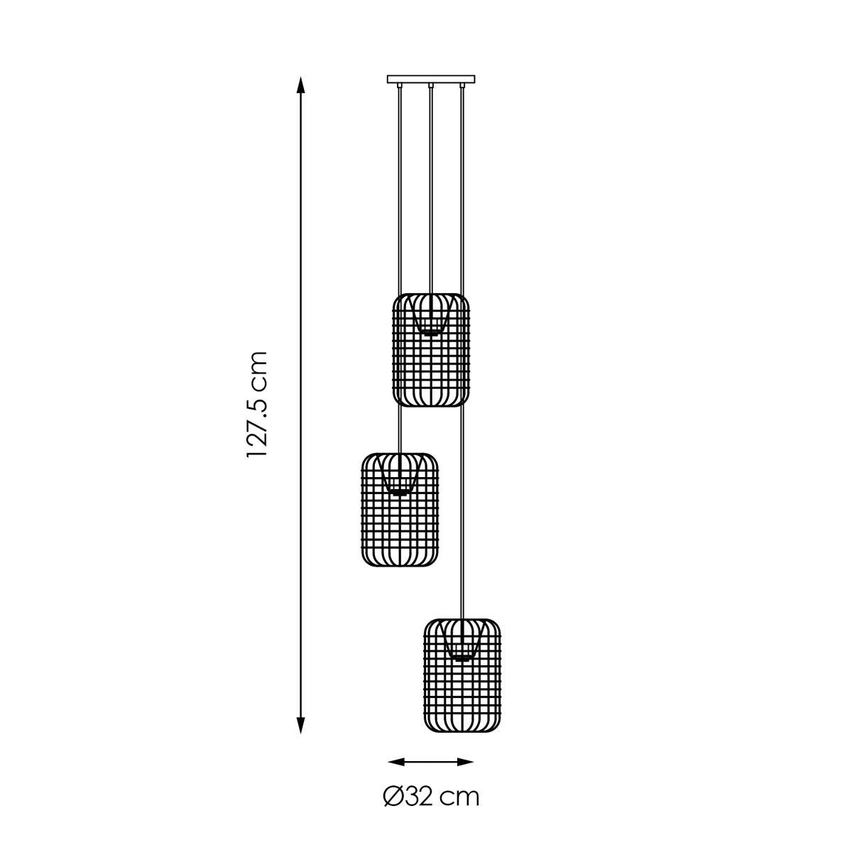 Hanglamp Netting 3 lichts - Zwart - 32x32x127cm