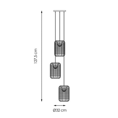 Hanging lamp Netting 3 lights - Black - 32x32x127cm