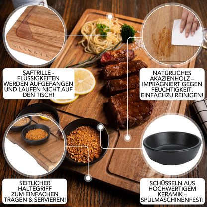 Serving plate XXL 'Santiago' 2 Set made of FSC®-certified Acacia Wood with sauce bowls