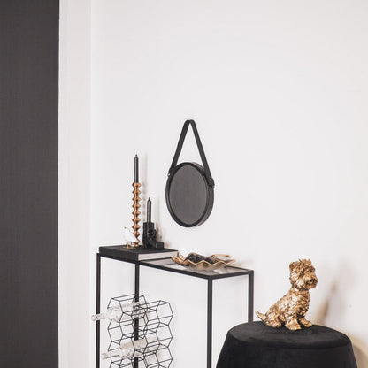Mirror - Round Wall Mirror - Leather/Metal - Black - Ø30cm