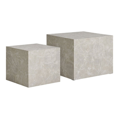 Praagse salontafelset van 2 - Beige, marmerlook, MDF |woon-meubel.nl