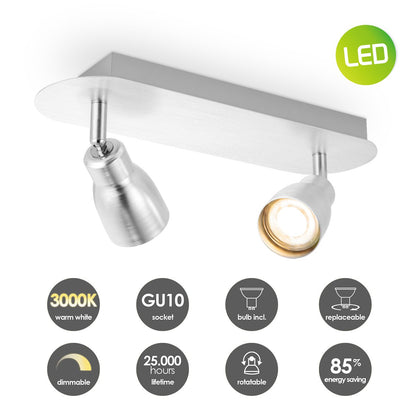 LED Surface-mounted spotlight Alba 2L - dimmable - brushed steel