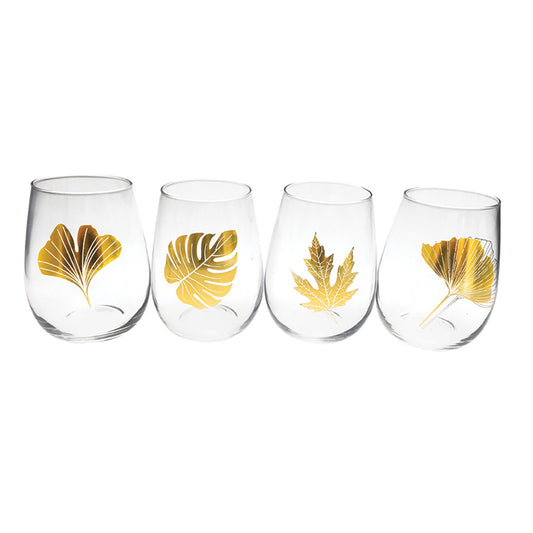 Waterglazen Set van 4 – Goud Blad | 330 ml | Luxe Drinkglazen |woon-meubel.nl