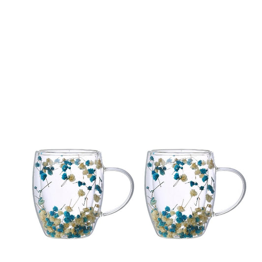 Dubbelwandige Theebekers – Set van 2 – Bloemmotief – Glas | woon-meubel.nl