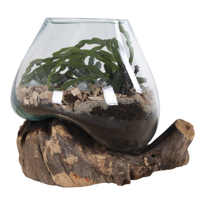San Marino Waterdrop - Natural, Teak Wood/Glass/Steel, 18x20x20 cm