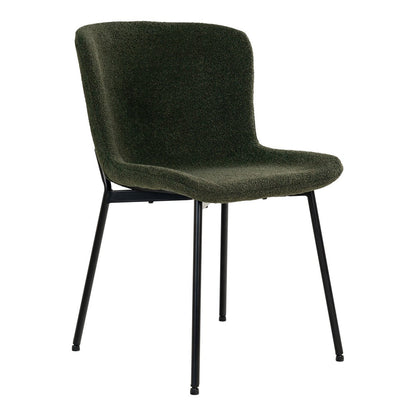 Maceda Dining Chair - Dining chair in bouclé, dark green with black legs - Set of 2