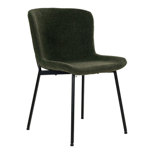 Maceda Dining Chair - Eetkamerstoel in bouclé, donkergroen met zwarte poten - Set van 2