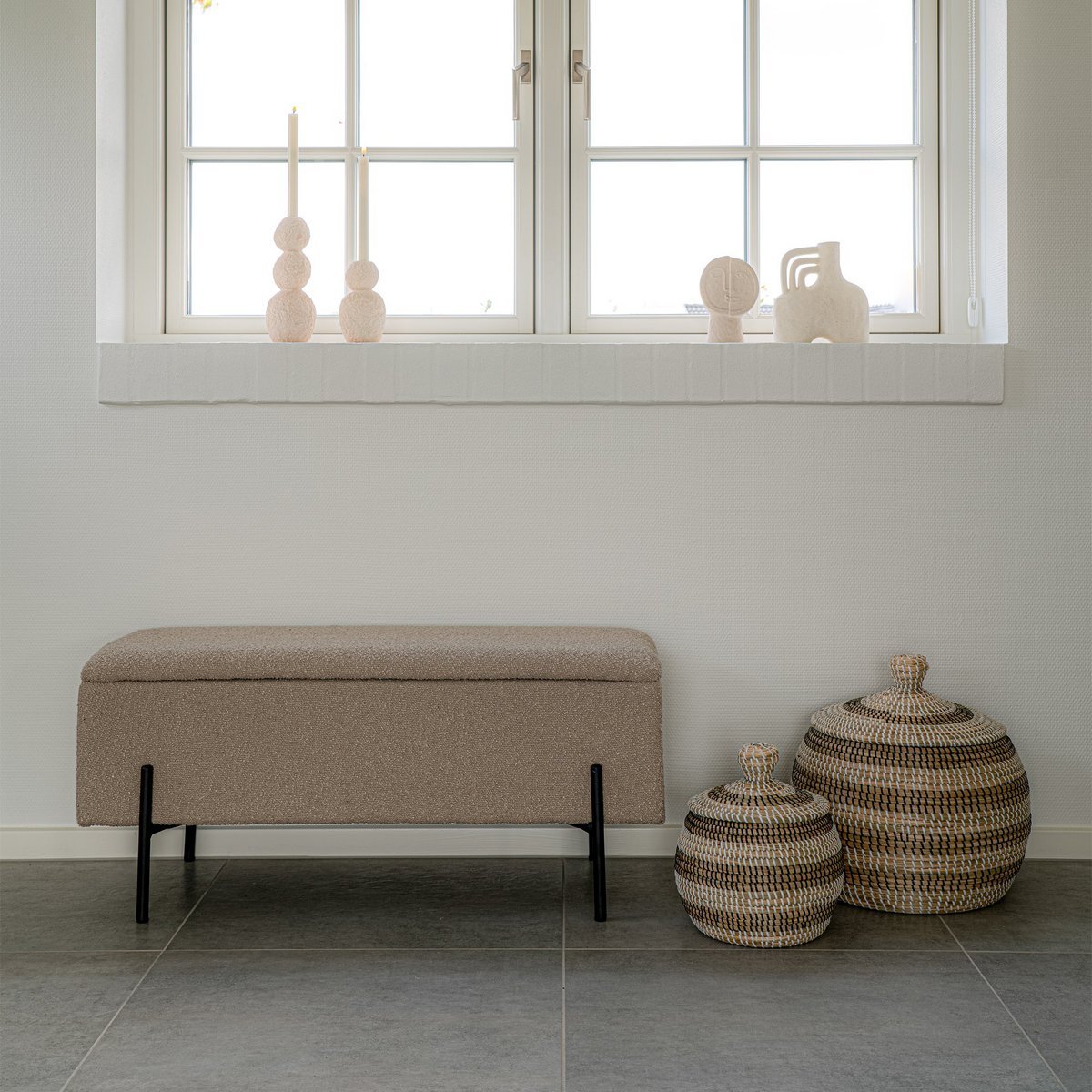 Watford Bench - Bank in bouclé met opbergruimte, beige