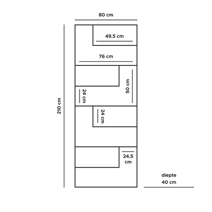 Vakkenkast Huub Zwart Mangohout 210 x 80 cm - Roomdivider |woon-meubel.nl