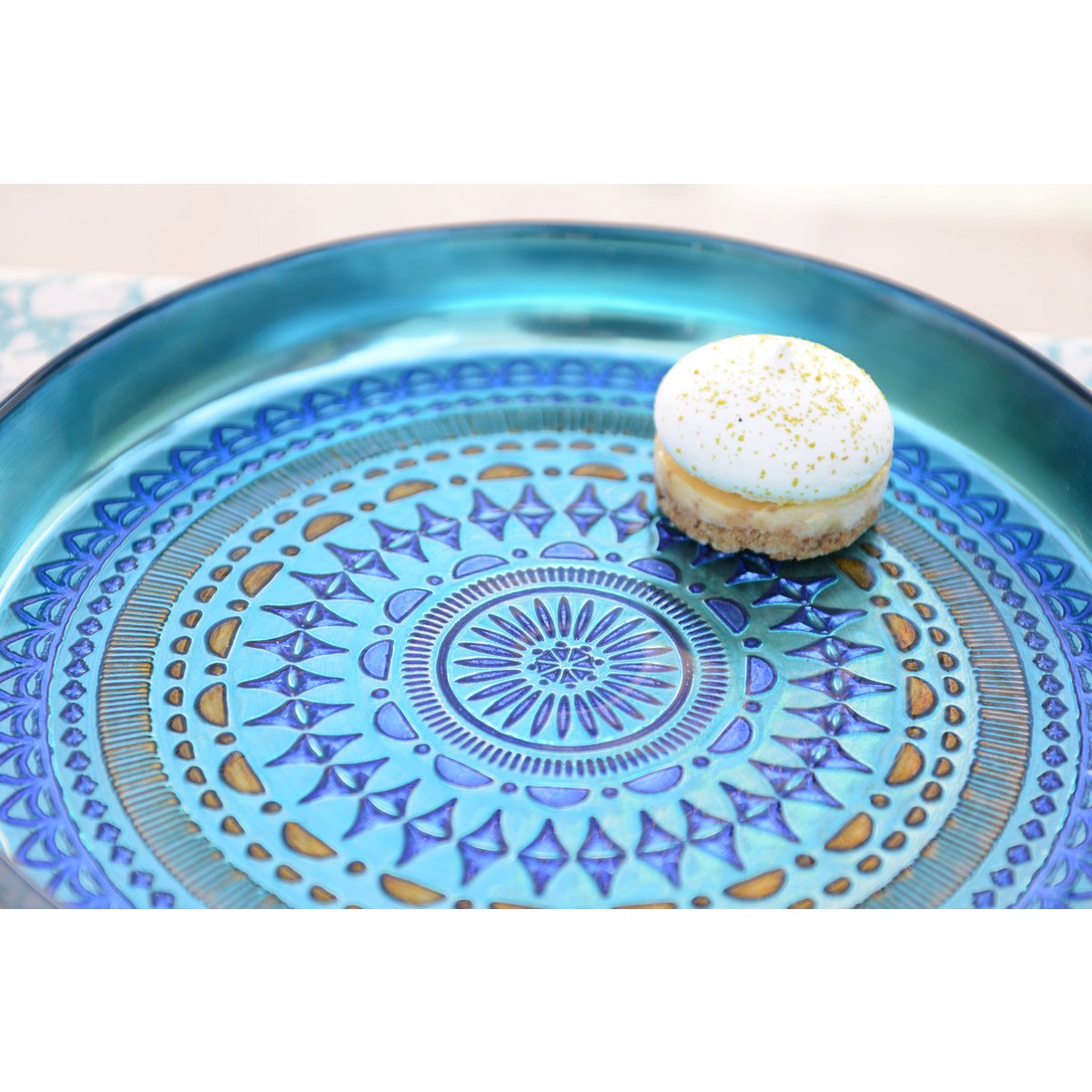Aulica Coachella Blue Glass Tray – Ronde Blauwe Glazen Dienblad 34,5 cm
