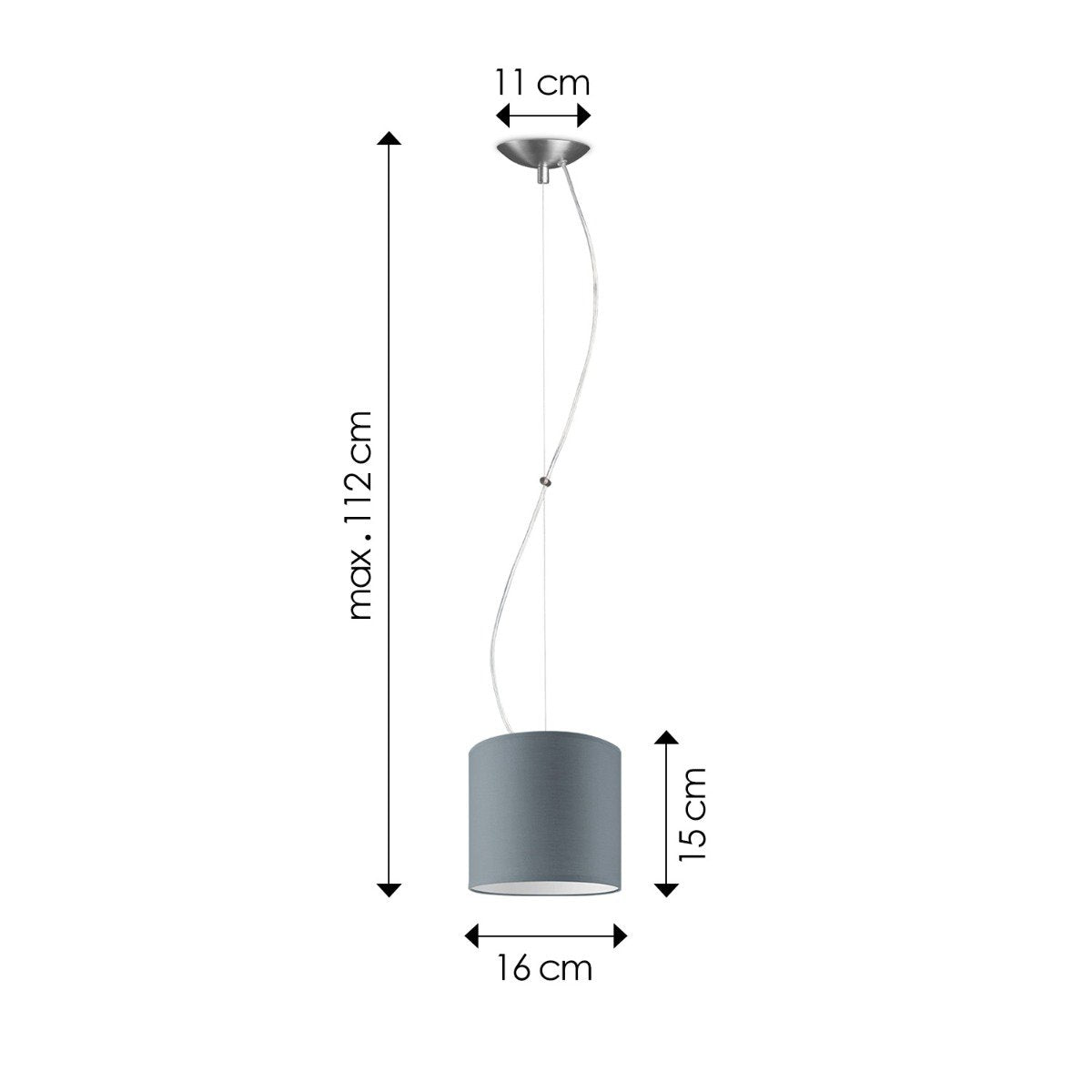 Hanglamp Deluxe met lampenkap, E27, grijs, 16cm