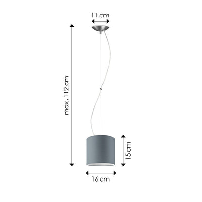 Deluxe pendant lamp with lampshade, E27, gray, 16cm