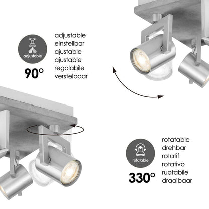 Surface-mounted spotlight Concrete 4 - incl. dimmable LED lamp - concrete