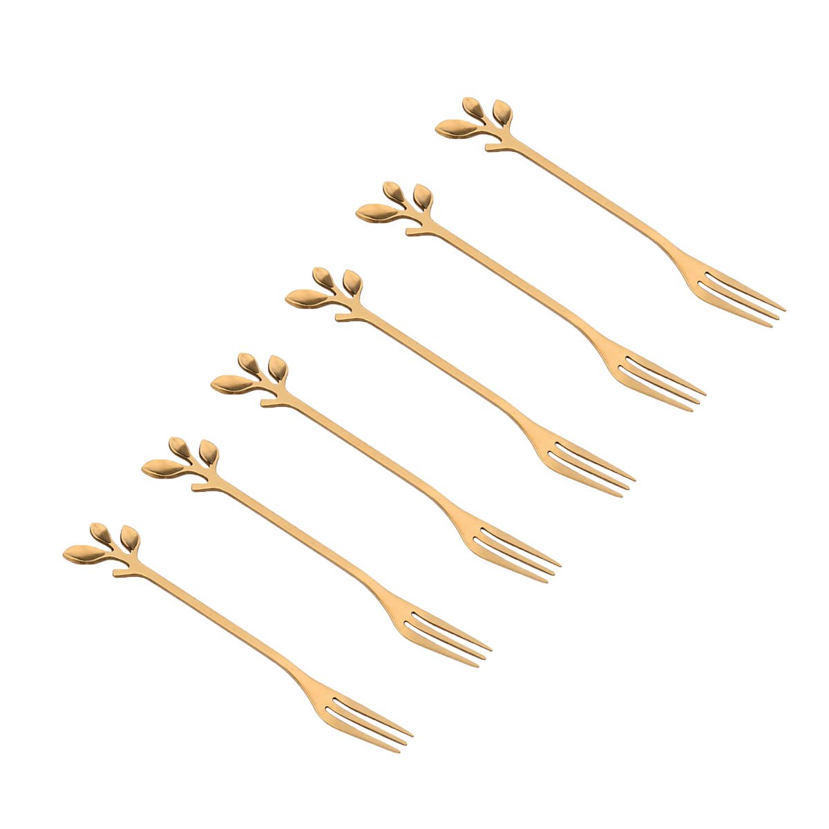 Aulica Luxe Dessertvorkjes Goud Bladdesign - RVS - Set van 6 |woon-meubel.nl
