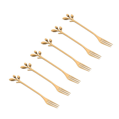 Aulica Luxe Dessertvorkjes Goud Bladdesign - RVS - Set van 6 |woon-meubel.nl