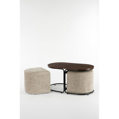 Coffee table with poufs - 3-piece - L79 x W45 x H41 cm - Light grey