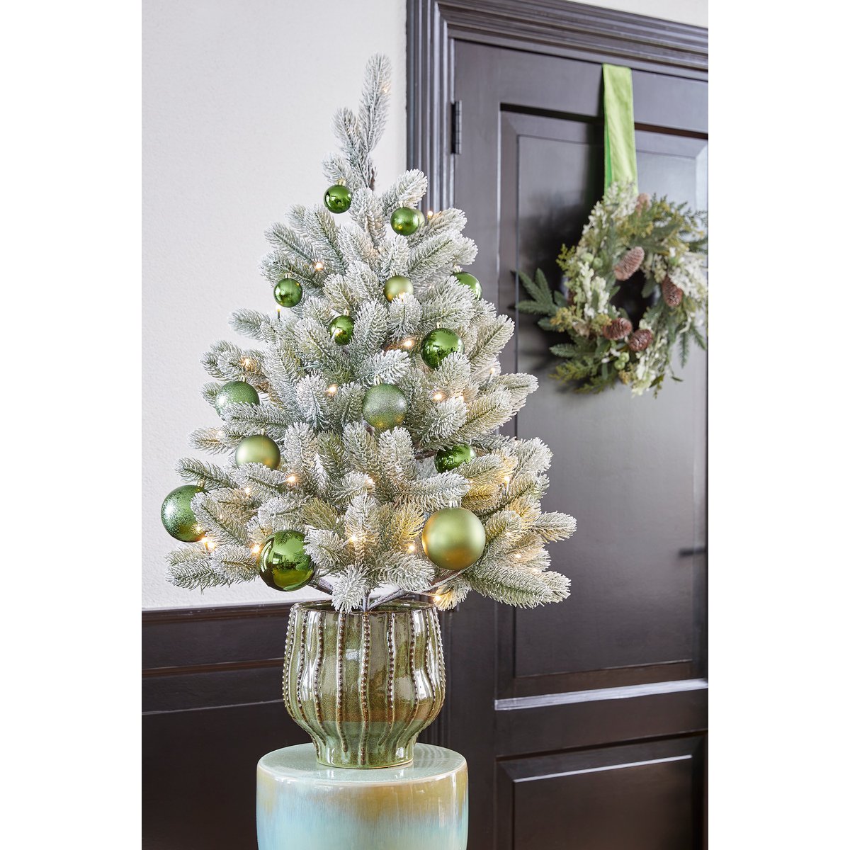 Nigata Kunstkerstboom in Pot met LED Verlichting - H90 x Ø55 cm - Groen Frosted