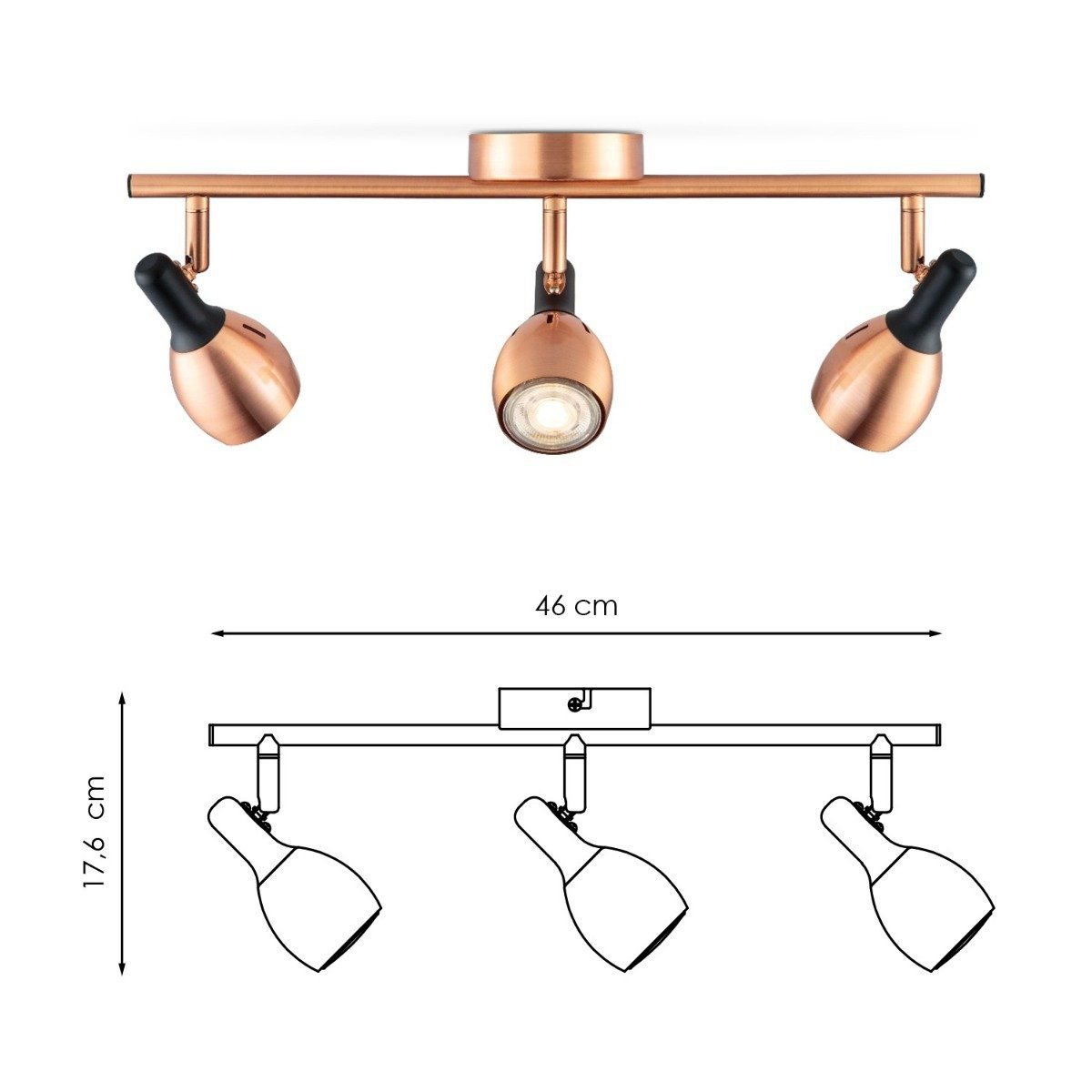 LED Opbouwspot Novi 3 - incl. dimbare LED lamp - Koper