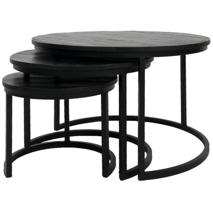 Salontafel Set van 3 - Industriële Salontafelset Jan - Zwart blad|woon-meubel.nl
