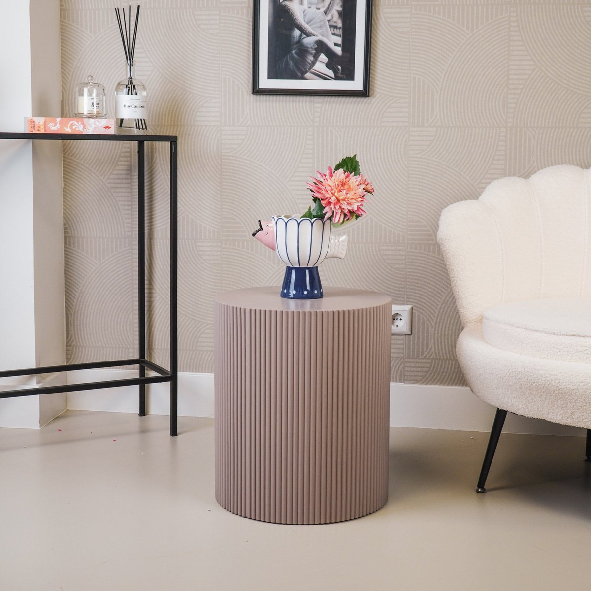 Bijzettafel - Cilinder- MDF -Taupe - 39x45cm