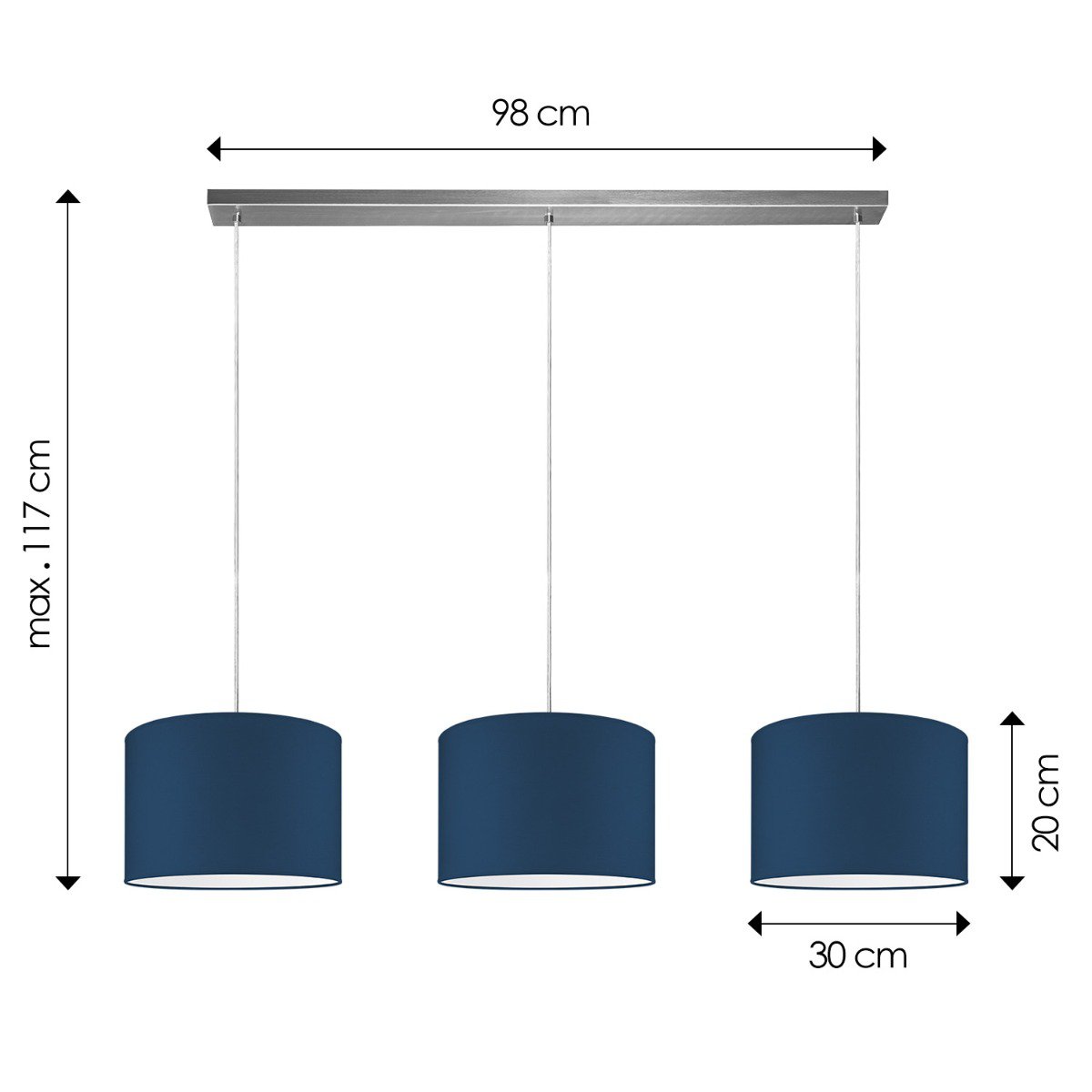 Hanglamp Beam 3L, donkerblauw Lampenkap, 30cm