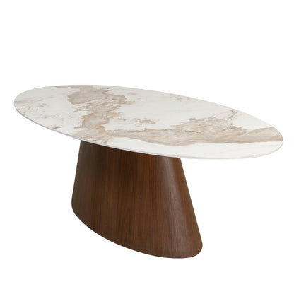 Ellipse eettafel keramiek marmer|woon-meubel.nl