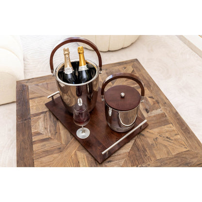 Double Wall Ice Cube Bucket with Wooden Lid