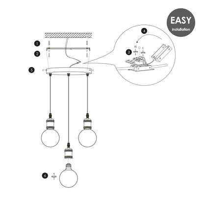 Pendant lamp chrome round Cloud 3L dimmable E27 clear