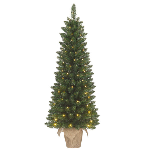 Gerlos Smalle Kunstkerstboom in Pot met Warm Witte LED Verlichting - H120 x Ø51 cm - Groen