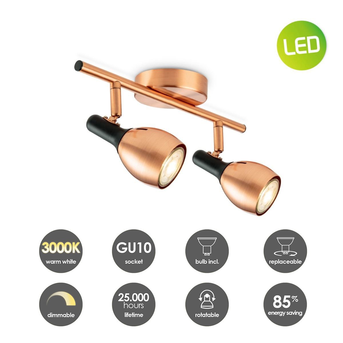 Home Sweet Home LED Opbouwspot Novi 2 - incl. dimbare LED lamp - Koper