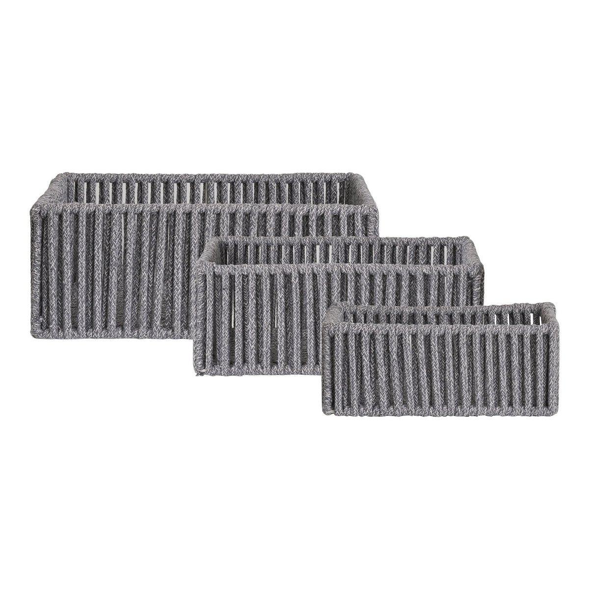 Set of 3 Storage Baskets Gray – Cotton &amp; Metal – House Nordic