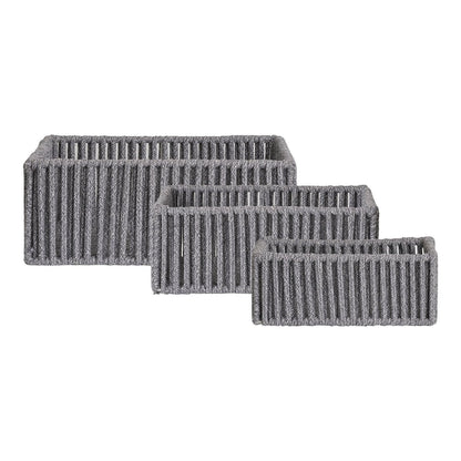 Set of 3 Storage Baskets Gray – Cotton &amp; Metal – House Nordic