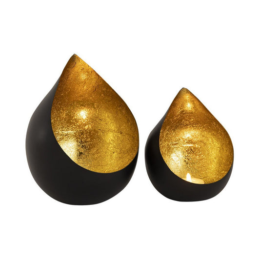 Handgemaakte Theelichthouders – Zwart & Goud – Set van 2